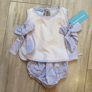 NWT Monday’s Child White & Blue Floral Bloomer Set with Bows on Side, girls 6M